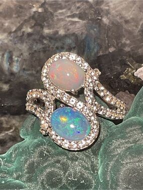 White and Blue Fire Opal .925 Silver Ring 7